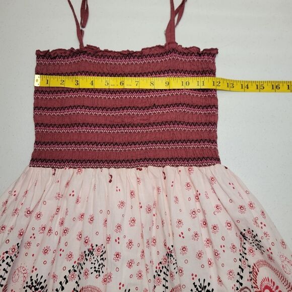 Magic Y2K Pink and White Patterned Women's Dress Smocked Bodice Cotton - Picture 11 of 12